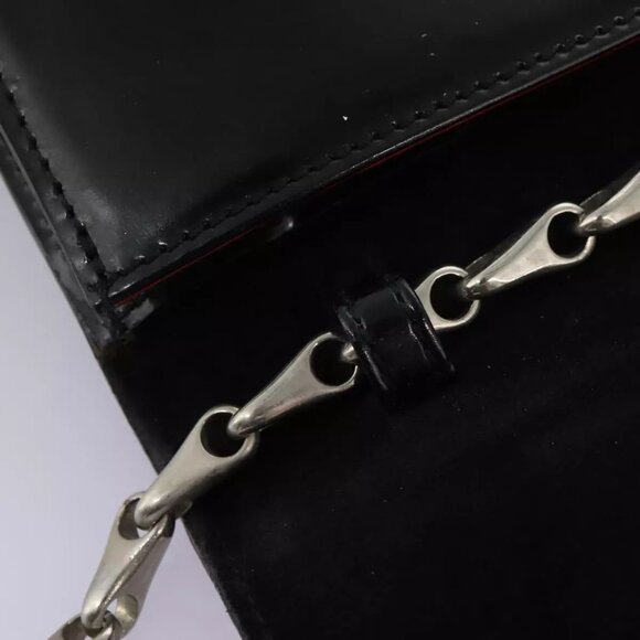 CELINE Chain Shoulder Bag Enamel Black Silver Auth ar13323 - Picture 10 of 16